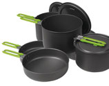 Camping-Kochgeschirr ELITE 5-teilig schwarz, Grifffarbe: lime