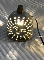 太陽と月陶器ランプシェード　ハンドメイド　かわいい　LED電球セット　陶芸