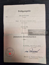 Urkunde - Infanterie Sturmabzeichen Silber 8./I.R.480