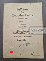Urkunde - Ehrenkreuz der Deutschen Mutter "Jutersdorf"