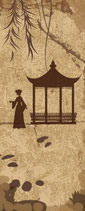 Lesezeichen "SCHERENSCHNITT CHINA" (braun) mit Band
