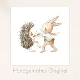 Original Kinderzimmerbild  "Igel und Hase tanzen" (handgemaltes Kunstwerk)