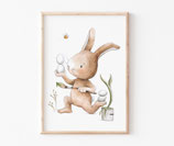 Original Kinderzimmerbild "Hase mit Pinsel und Ostereiern" (handgemaltes Kunstwerk)