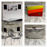 Umhängetasche Segeltuch Barkasse klein, gestreift gelb-orange-rot, 360°