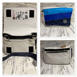 Umhängetasche Segeltuch Barkasse klein, gestreifte Blautöne 360°