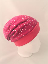 Beanie pink mit weißen Punkten und Sterne