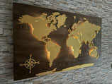 Beleuchtete Weltkarte aus holz "KOMPASS" Gold Edition