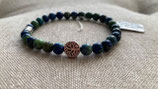 Bracelet Azurite-Malachite avec Intercalaire Arbre de Vie et Cache Nœud Fleur en Argent - 6 mm