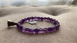 Bracelet en Améthyste 6 mm avec Pompon Argenté