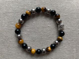 Bracelet Trio: œil de tigre, tourmaline, hématite plaqué avec bouddha 8 mm