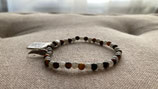 Bracelet en Labradorite et Œil de Tigre 6 mm avec Aile d'Ange Argentée - Protection et Force Intérieure