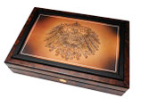 Münzkassette in Walnuss Maserholz für maximal 24 ( 44 ) x  20 Mark Gold Kaiserreich