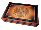 Münzkassette in Bubinga Pommele für maximal 24 x  20 Mark Gold Kaiserreich