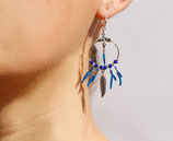 boucles d'oreille "kwanita" cuir bleu électrique, cristaux de verre bleu Cobalt, argent