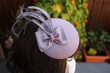 Fascinator changierender blau/rot Stoff, Schleife und lange Federn, elegant, exclusiv