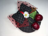 Kirschen Fascinator schwarz weiße Punkte  mit Schleifen, Tüll