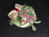 Winter Fascinator gold-weiß, Bommelrand, Schneebälle, Sterne, Geschenk