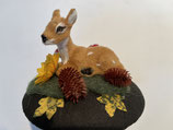 Bambi Fascinator grün, Sonnenblume, Fliegenpilze,