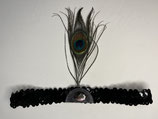 20 er Jahre Flapper schwarz glänzende Pailletten Stirnband mit Pfauenfeder