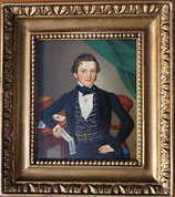 Josef Gerard, Jüdischer Bankier mit 1000 Gulden Wechsel, 1842. Öl aufd Blech