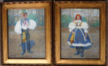 Ferdinand Reinold, Paar in tschechischer Tracht, 2 Ölbilder, Umkreis Uprka, Jugendstil
