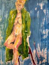 Femme au tabouret rouge