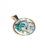 Anhänger Cabochon, Florentiner Papier  Ornamente blau gold 1