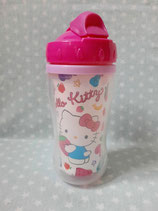 Strohhalm Becher, Trinkbecher mit Deckel & Trinkhalm, Travel Mug, Hello Kitty, fruit