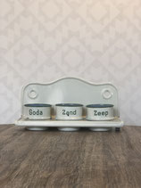 Emaille rek Soda, Zand & Zeep, 20 cm hoog