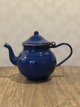Emaille blauw keteltje, 13cm hoog