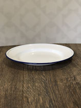 Emaille bord 22cm, wit met blauwe rand