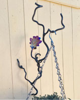 Branch hanging basket holder with colourful stainless steel leaf, unusual basket bracket, handmade plant hanger, hanging flower pot holder