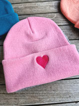 Mütze Beanie Strickmütze mit Herz rosa pink