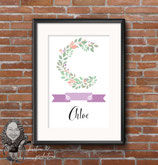 Monogram Floral Poster; A4 Size