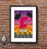 Monogram Superhero Poster; A4 Print, Pink & Purple