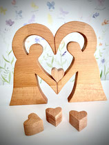 Elternpaar aus Holz - mit Stern oder Herz - Handarbeit