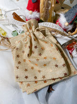 Jute - Weihnachts - Säckchen Sterne gold