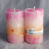 2er Piccolo-Frühstückskerze Pink-Orange-weiss