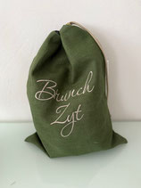 Brotsack BrunchZyt Olive-schwarz mit Blättermotiv