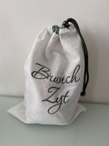 Brotsack BrunchZyt weiss-grün mit Ornamentmuster