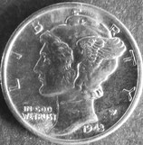 マーキュリー10セント銀貨 西暦1943年