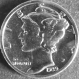 マーキュリー10セント銀貨　西暦1939年
