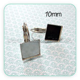Pendiente camafeo cuadrado clip plateado CLIP 10mm  + cristales de regalo  A10P (10 unidades)