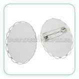 Broche camafeo ovalado 18x25 plateado BROOOO-C31189 (4 unidades)