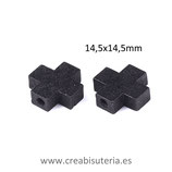 Madera natural - cruz   abalorio 14,5mmmm  cuadrado negro   P42C (20 unidades)