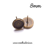 Pendiente base camafeo botón bronce antiguo cabuchón 8mm P24 (10 pares)