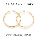 INOX - Pendiente ARO DORADO  32mm Acero Inoxidable  P018   (1 par)