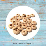 Madera abalorio  pequeño donuts redondeado  plano  de color madera natural barnizada  11x4mm (30 piezas aprox) C98