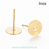 INOX - Pendiente base botón 10mm lisa  acero inox  DORADO  (10 pares)