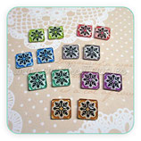 Cabuchón Cristal Azulejo pequeño motivo floral colores 7 pares 12x12mm cuadrados